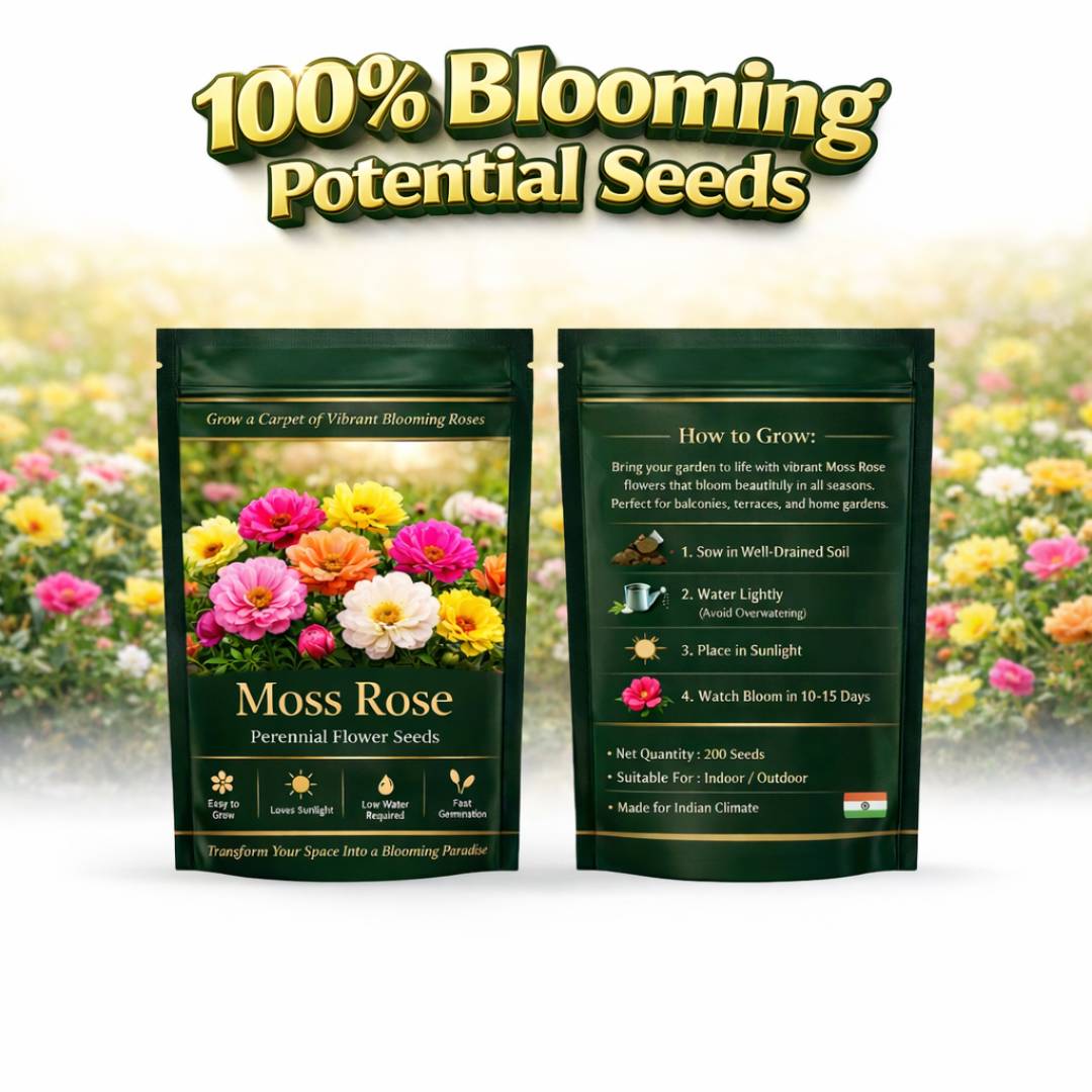 Moss Rose Perennial Flower Seeds With Free Plant Growth Supplement Liquid