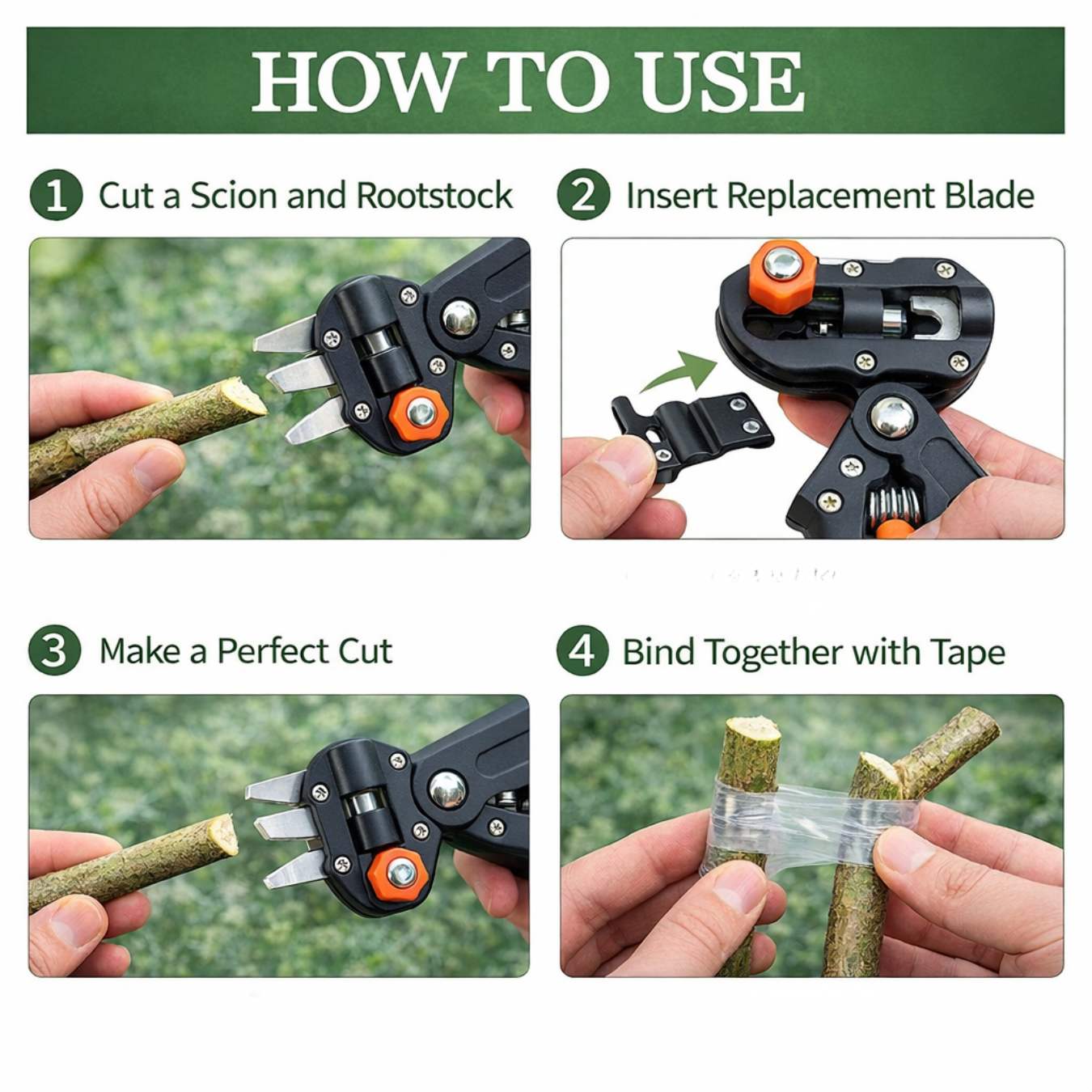 2 in 1 Garden Grafting Tool Kit with 2 Replacement Blades and 1 Grafting Base