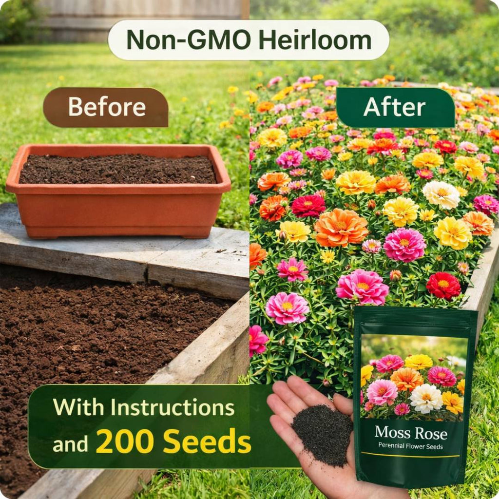 Moss Rose Perennial Flower Seeds With Free Plant Growth Supplement Liquid