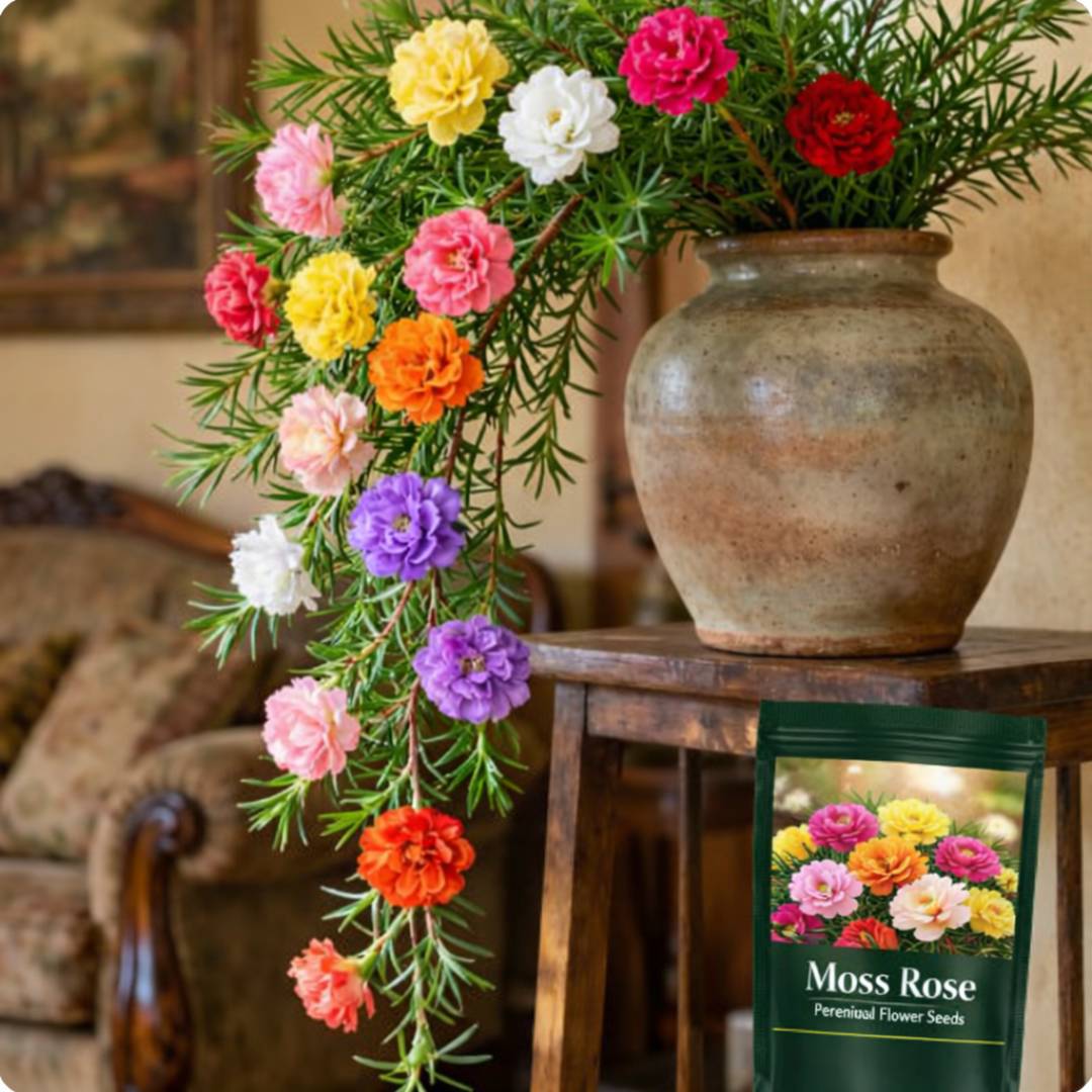 Moss Rose Perennial Flower Seeds With Free Plant Growth Supplement Liquid