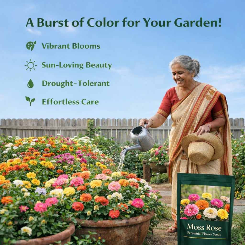 Moss Rose Perennial Flower Seeds With Free Plant Growth Supplement Liquid